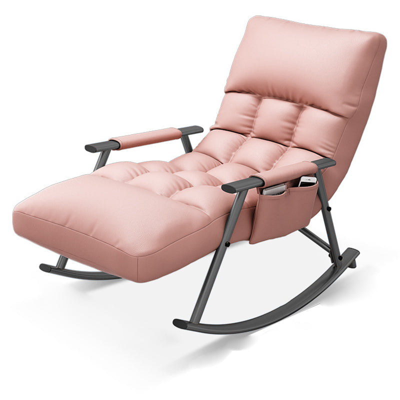 Nordic Contemporary Fabric-Upholstered Rocking Chair with Curved Back and Armrests, Metal Frame for Living Room