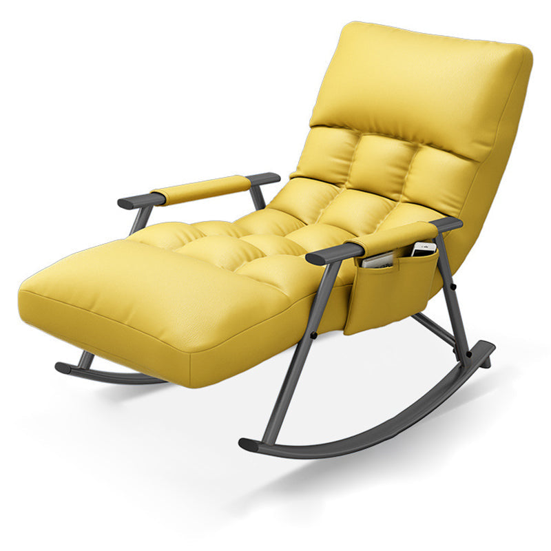 Nordic Contemporary Fabric-Upholstered Rocking Chair with Curved Back and Armrests, Metal Frame for Living Room