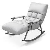 Nordic Contemporary Fabric-Upholstered Rocking Chair with Curved Back and Armrests, Metal Frame for Living Room