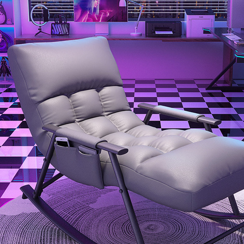 Nordic Contemporary Fabric-Upholstered Rocking Chair with Curved Back and Armrests, Metal Frame for Living Room