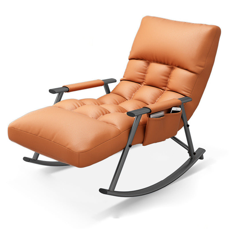Nordic Contemporary Fabric-Upholstered Rocking Chair with Curved Back and Armrests, Metal Frame for Living Room