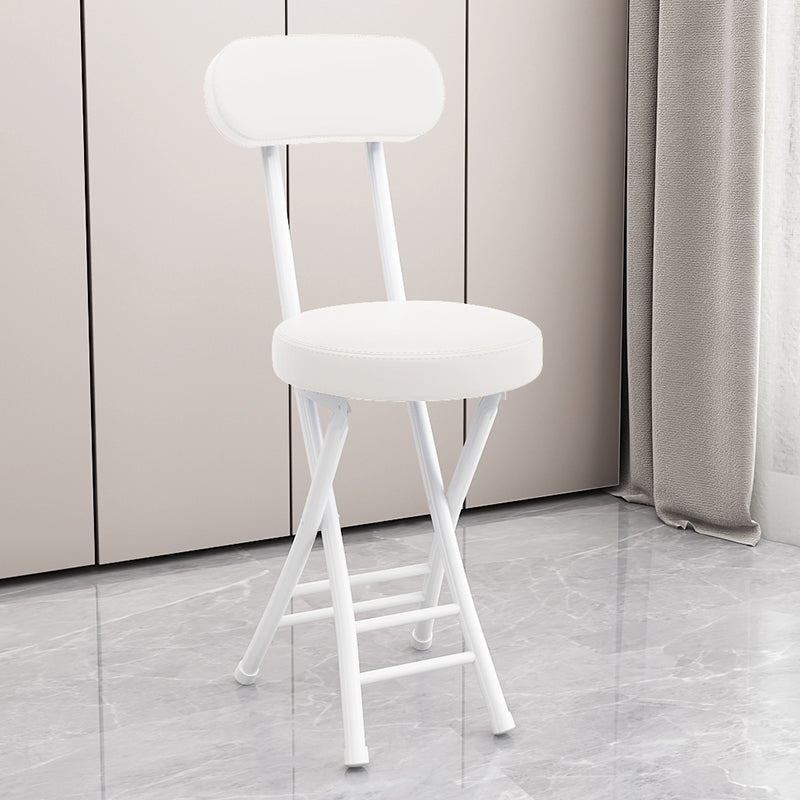 Sleek Contemporary Round Faux Leather Folding Chair with Carbon Steel Frame, Backrest & Footrest for Living Room