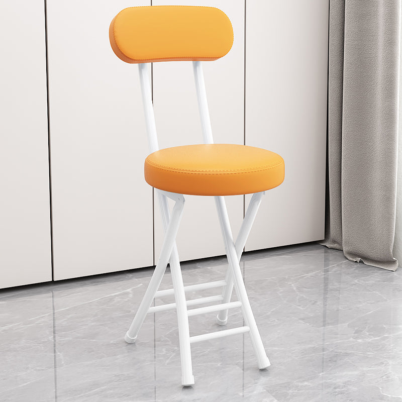 Sleek Contemporary Round Faux Leather Folding Chair with Carbon Steel Frame, Backrest & Footrest for Living Room