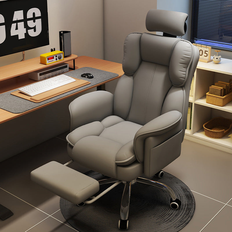 Luxurious Contemporary Gaming Chair with Faux Leather Upholstery and Square Fabric Detail, Adjustable Backrest and Footrest — Ideal for Study