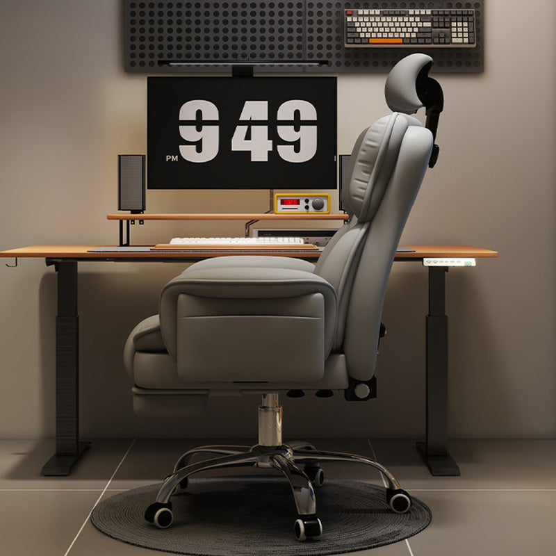 Luxurious Contemporary Gaming Chair with Faux Leather Upholstery and Square Fabric Detail, Adjustable Backrest and Footrest — Ideal for Study