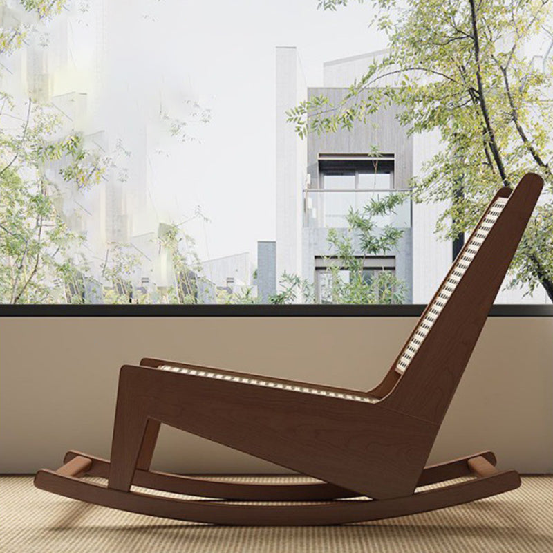 Traditional Rustic Solid Wood Frame Outdoor Patio Recliner Chair with PVC-Woven Rattan Backrest and Footrest