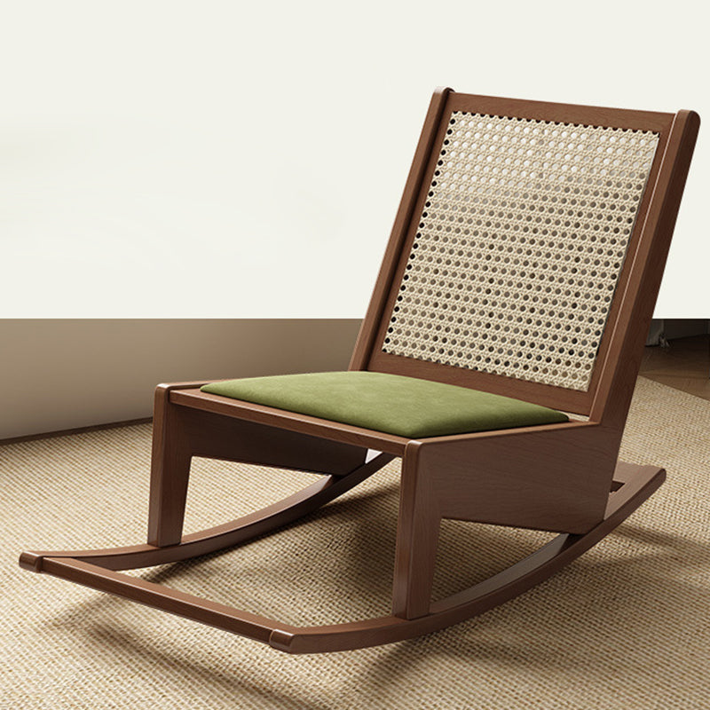 Traditional Rustic Solid Wood Frame Outdoor Patio Recliner Chair with PVC-Woven Rattan Backrest and Footrest