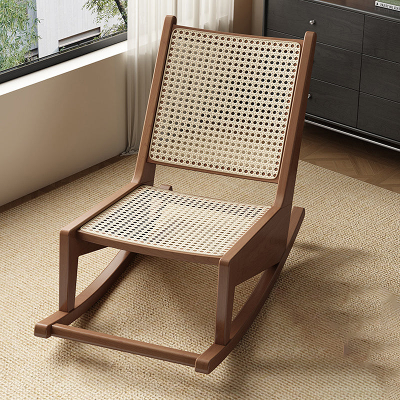 Traditional Rustic Solid Wood Frame Outdoor Patio Recliner Chair with PVC-Woven Rattan Backrest and Footrest