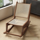 Traditional Rustic Solid Wood Frame Outdoor Patio Recliner Chair with PVC-Woven Rattan Backrest and Footrest