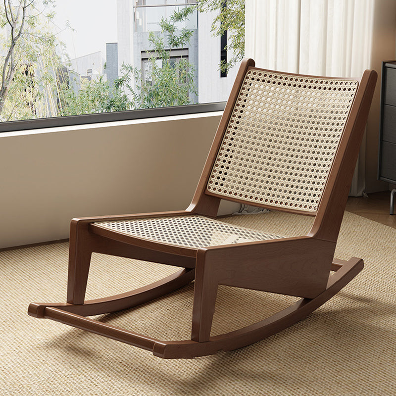 Traditional Rustic Solid Wood Frame Outdoor Patio Recliner Chair with PVC-Woven Rattan Backrest and Footrest