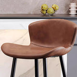 Contemporary Scandinavian Curved Faux Leather Bar Stool with Carbon Steel Frame, High-Leg Design & Footrest for Dining Room