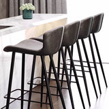 Contemporary Scandinavian Curved Faux Leather Bar Stool with Carbon Steel Frame, High-Leg Design & Footrest for Dining Room