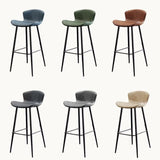 Contemporary Scandinavian Curved Faux Leather Bar Stool with Carbon Steel Frame, High-Leg Design & Footrest for Dining Room