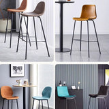 Contemporary Scandinavian Curved Faux Leather Bar Stool with Carbon Steel Frame, High-Leg Design & Footrest for Dining Room