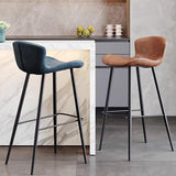 Contemporary Scandinavian Curved Faux Leather Bar Stool with Carbon Steel Frame, High-Leg Design & Footrest for Dining Room