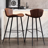 Contemporary Scandinavian Curved Faux Leather Bar Stool with Carbon Steel Frame, High-Leg Design & Footrest for Dining Room