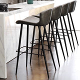 Contemporary Scandinavian Curved Faux Leather Bar Stool with Carbon Steel Frame, High-Leg Design & Footrest for Dining Room