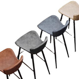Contemporary Scandinavian Curved Faux Leather Bar Stool with Carbon Steel Frame, High-Leg Design & Footrest for Dining Room