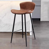 Contemporary Scandinavian Curved Faux Leather Bar Stool with Carbon Steel Frame, High-Leg Design & Footrest for Dining Room