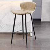 Contemporary Scandinavian Curved Faux Leather Bar Stool with Carbon Steel Frame, High-Leg Design & Footrest for Dining Room