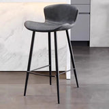 Contemporary Scandinavian Curved Faux Leather Bar Stool with Carbon Steel Frame, High-Leg Design & Footrest for Dining Room