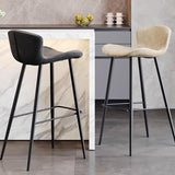 Contemporary Scandinavian Curved Faux Leather Bar Stool with Carbon Steel Frame, High-Leg Design & Footrest for Dining Room