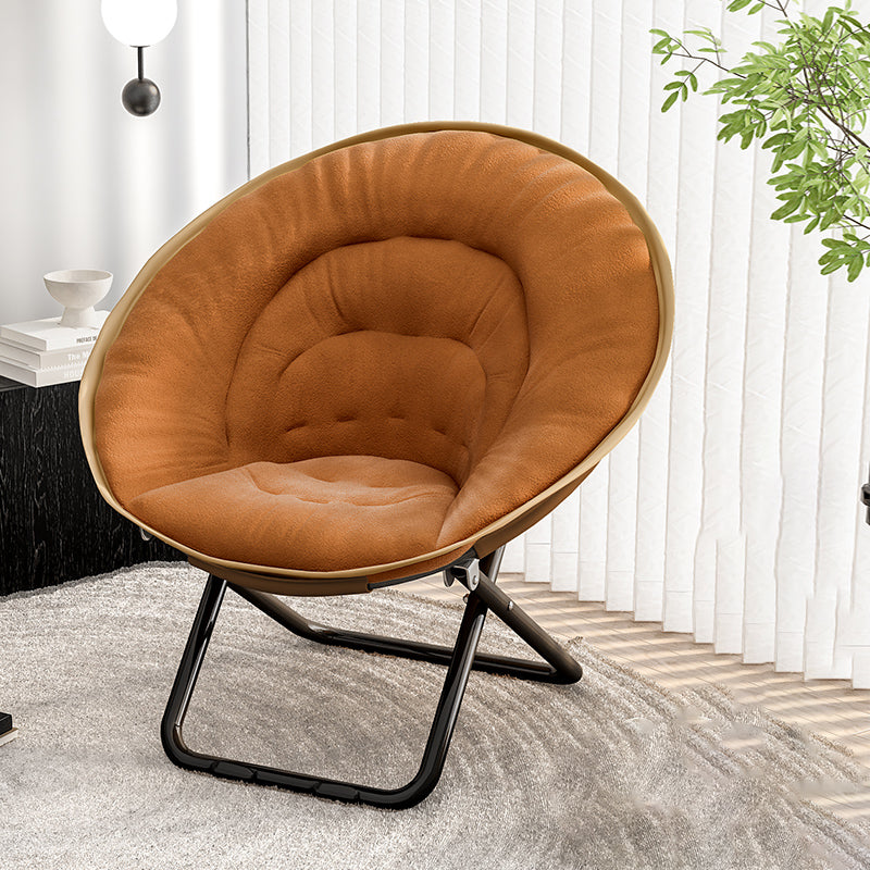 Contemporary Nordic Round Velvet Foldable Recliner with X-Shaped Carbon Steel Frame and Backrest for Living Room