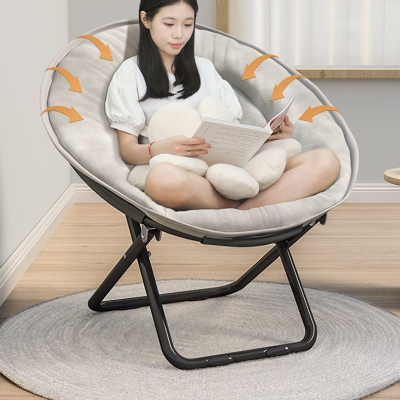 Contemporary Nordic Round Velvet Foldable Recliner with X-Shaped Carbon Steel Frame and Backrest for Living Room