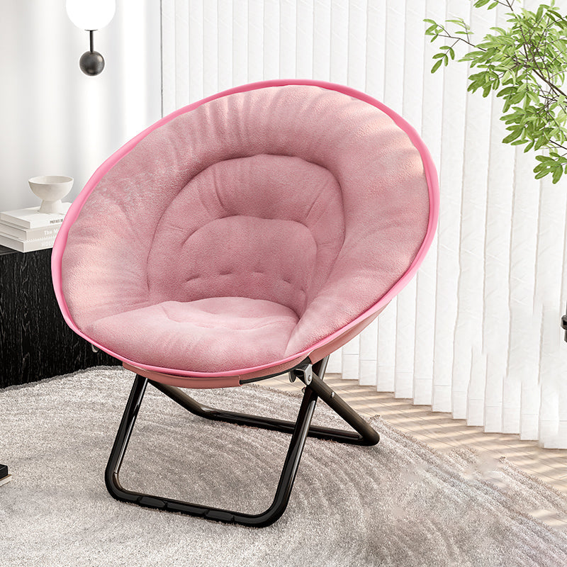 Contemporary Nordic Round Velvet Foldable Recliner with X-Shaped Carbon Steel Frame and Backrest for Living Room