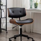 Contemporary Curved PU Leather Desk Chair with Solid Wood Plywood Frame, Height-Adjustable Swivel, Casters for Home Office