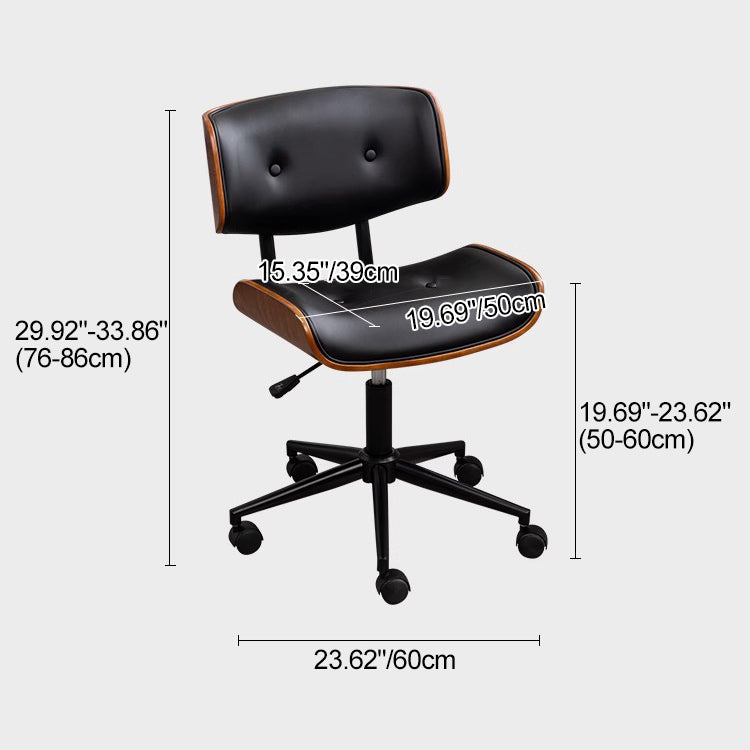 Contemporary Curved PU Leather Desk Chair with Solid Wood Plywood Frame, Height-Adjustable Swivel, Casters for Home Office
