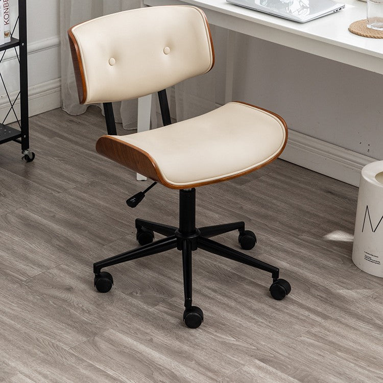 Contemporary Curved PU Leather Desk Chair with Solid Wood Plywood Frame, Height-Adjustable Swivel, Casters for Home Office