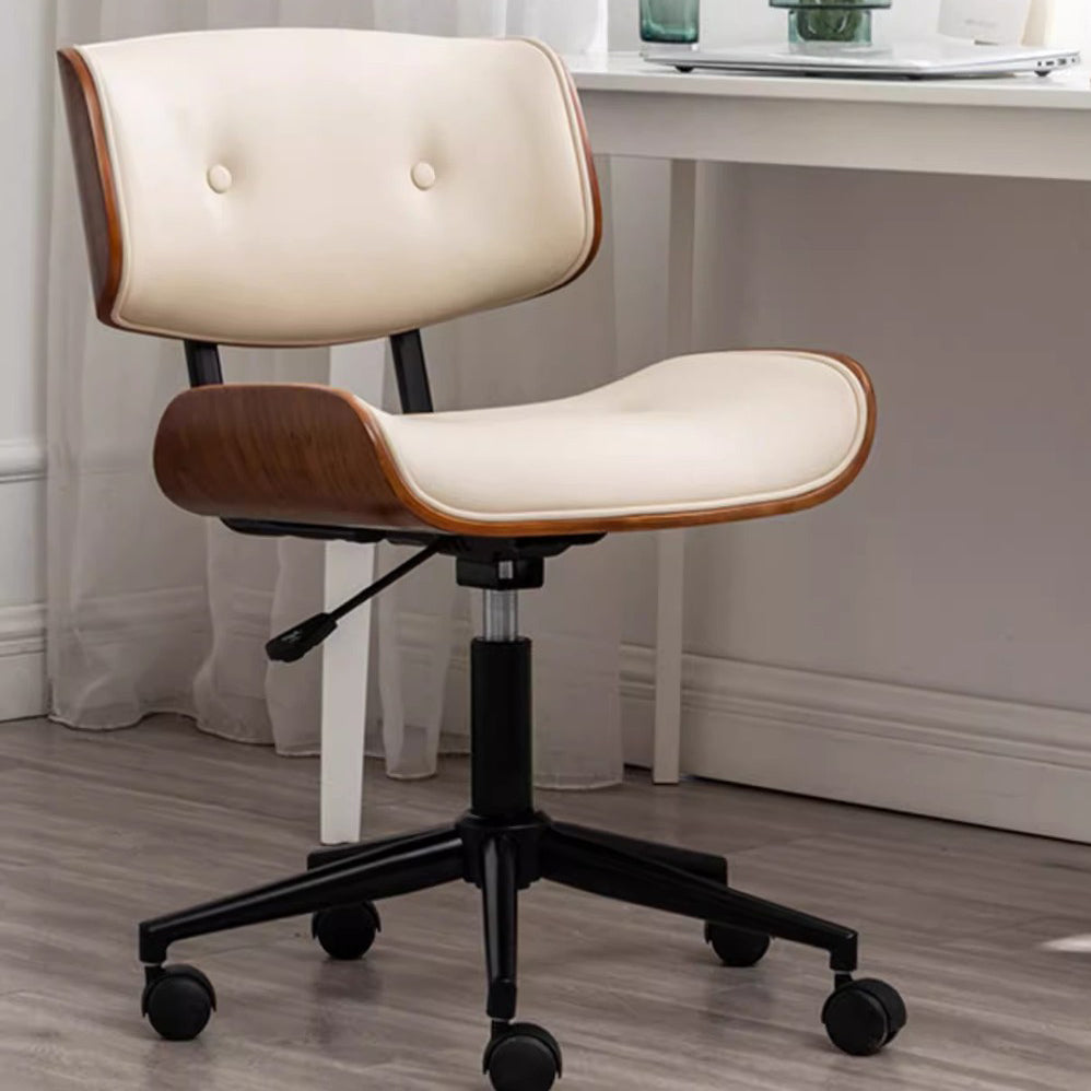 Contemporary Curved PU Leather Desk Chair with Solid Wood Plywood Frame, Height-Adjustable Swivel, Casters for Home Office