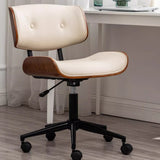Contemporary Curved PU Leather Desk Chair with Solid Wood Plywood Frame, Height-Adjustable Swivel, Casters for Home Office