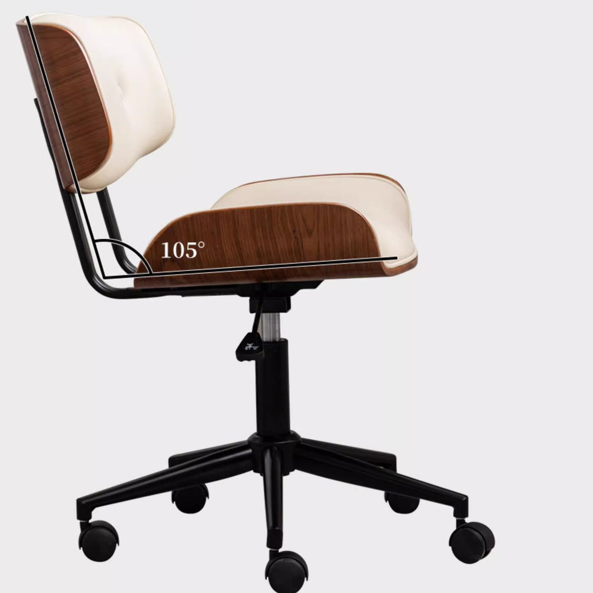 Contemporary Curved PU Leather Desk Chair with Solid Wood Plywood Frame, Height-Adjustable Swivel, Casters for Home Office