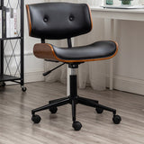 Contemporary Curved PU Leather Desk Chair with Solid Wood Plywood Frame, Height-Adjustable Swivel, Casters for Home Office