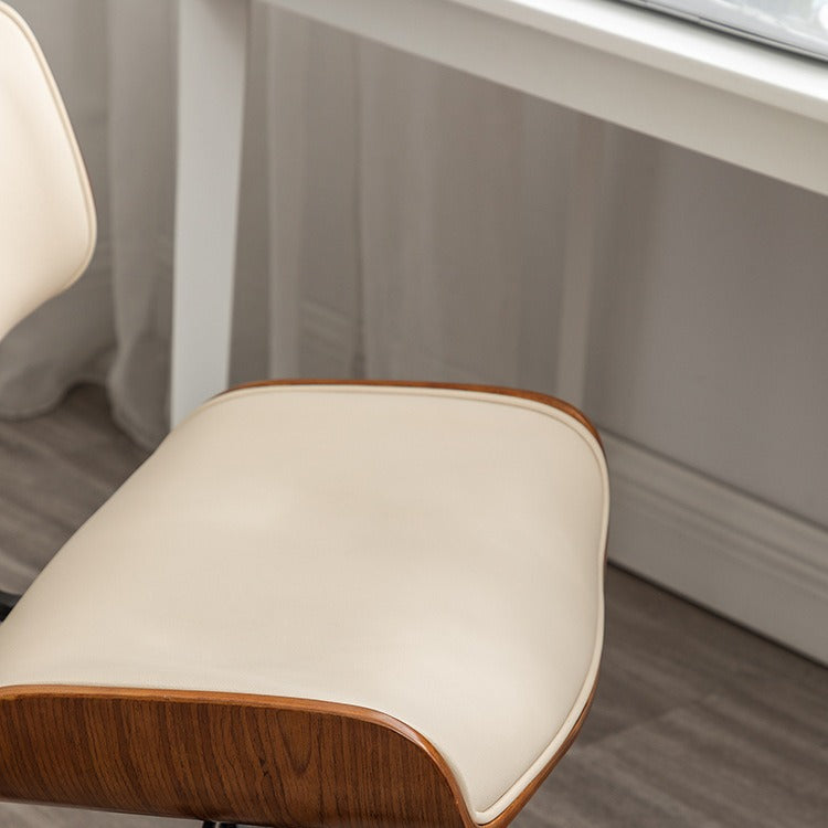 Contemporary Curved PU Leather Desk Chair with Solid Wood Plywood Frame, Height-Adjustable Swivel, Casters for Home Office