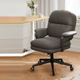 Luxurious Contemporary Square Faux Leather Upholstered Height-Adjustable Swivel Desk Chair with Armrests for Home Office