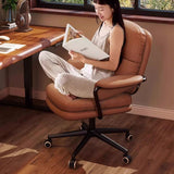 Luxurious Contemporary Square Faux Leather Upholstered Height-Adjustable Swivel Desk Chair with Armrests for Home Office