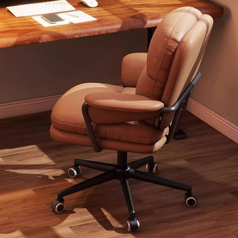 Luxurious Contemporary Square Faux Leather Upholstered Height-Adjustable Swivel Desk Chair with Armrests for Home Office