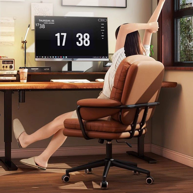 Luxurious Contemporary Square Faux Leather Upholstered Height-Adjustable Swivel Desk Chair with Armrests for Home Office