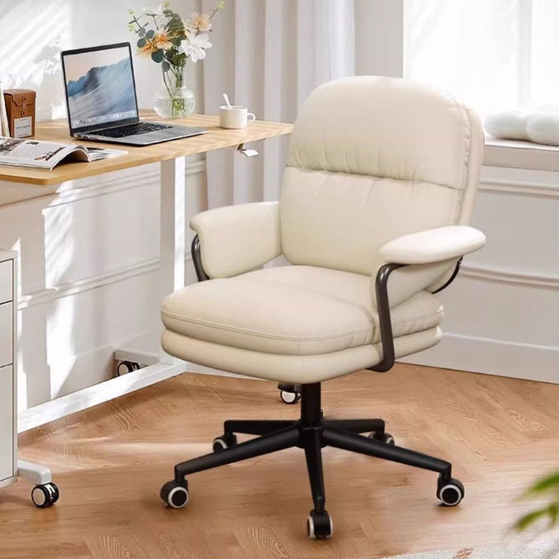 Luxurious Contemporary Square Faux Leather Upholstered Height-Adjustable Swivel Desk Chair with Armrests for Home Office