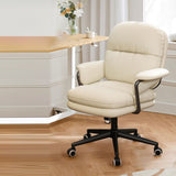 Luxurious Contemporary Square Faux Leather Upholstered Height-Adjustable Swivel Desk Chair with Armrests for Home Office