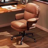 Luxurious Contemporary Square Faux Leather Upholstered Height-Adjustable Swivel Desk Chair with Armrests for Home Office