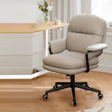Luxurious Contemporary Square Faux Leather Upholstered Height-Adjustable Swivel Desk Chair with Armrests for Home Office