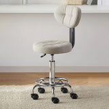 Contemporary Round Faux Leather Swivel Bar Stool with Metal Frame, Height-Adjustable, Backrest & Footrest for Dining Room