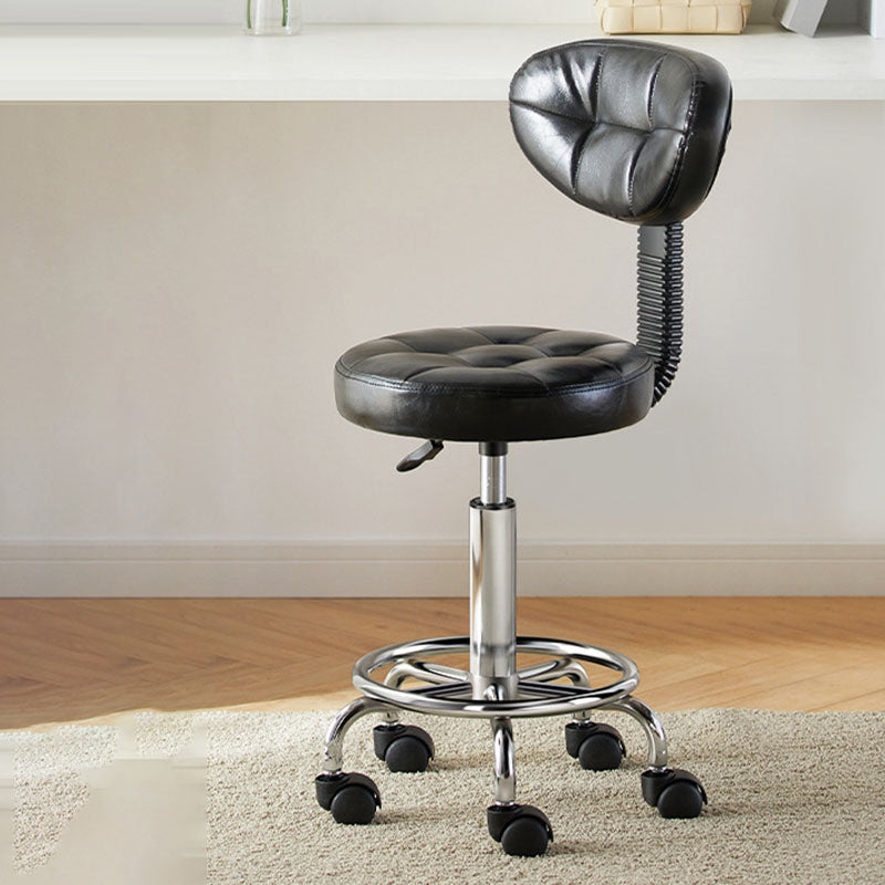 Contemporary Round Faux Leather Swivel Bar Stool with Metal Frame, Height-Adjustable, Backrest & Footrest for Dining Room
