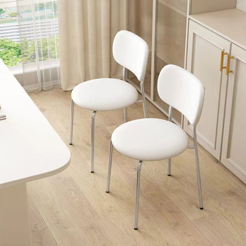 Contemporary Scandinavian Round Nappa Leather Carbon Steel Legs Stackable Dining Chair Backrest For Dining Room