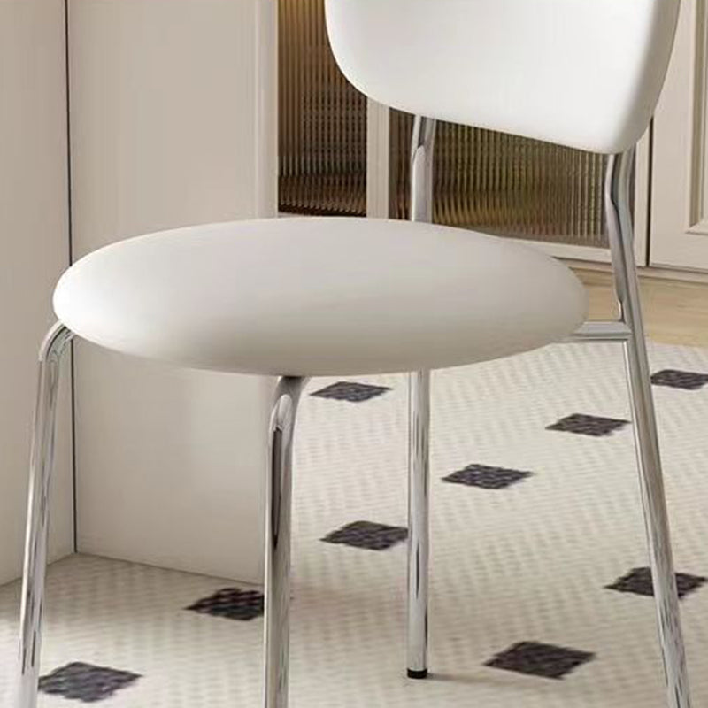 Contemporary Scandinavian Round Nappa Leather Carbon Steel Legs Stackable Dining Chair Backrest For Dining Room