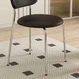 Contemporary Scandinavian Round Nappa Leather Carbon Steel Legs Stackable Dining Chair Backrest For Dining Room